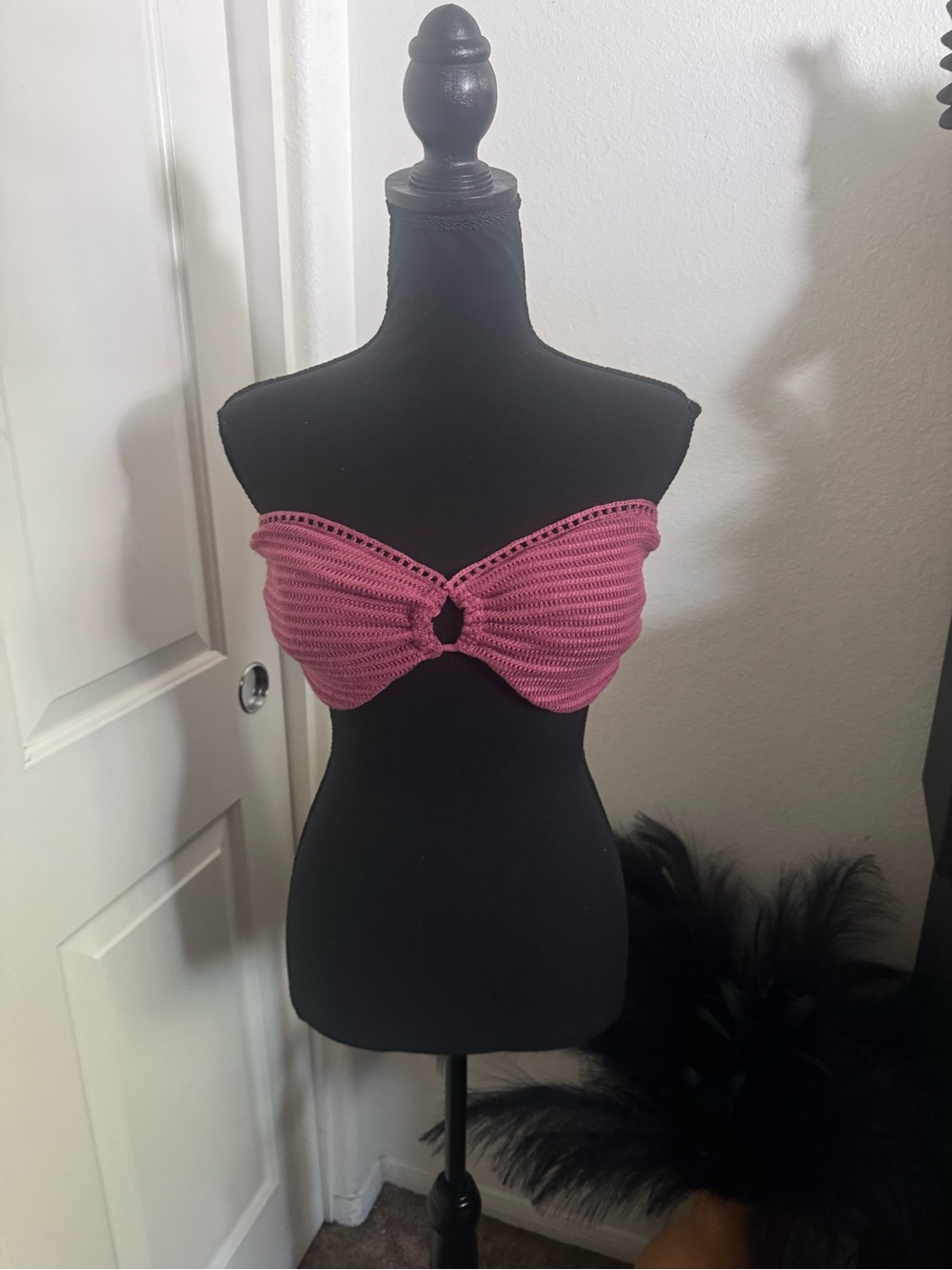 Strapless Crochet Bandeau Top in Dusty Rose